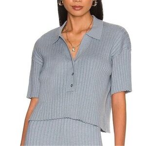 Ribbed Polo and Pants Set - Blue grey